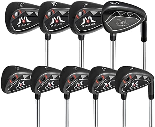 MAZEL Men Golf Iron Set (9PCS) Including 3,4,5,6,7,8,9,Pitching Wedge,Sand Wedge with Steel Shafts for Right Handed Golfers (Right Hand, 3-SW (9PCS),Black)